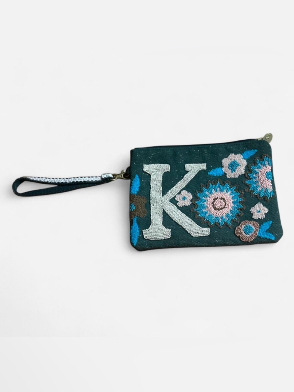 AMERICA & BEYOND PERSONALIZED INITIAL “K” EMBELLISHED WRISTLET POUCH
